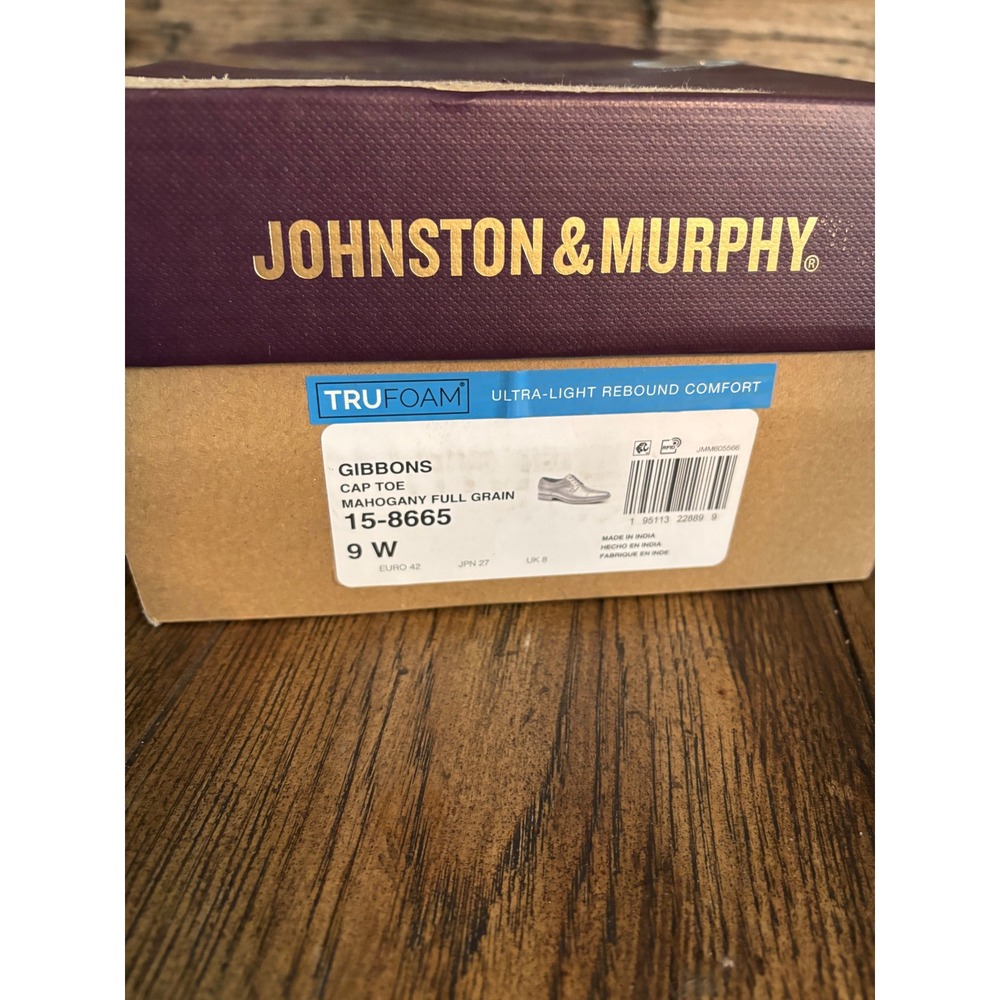 Johnston & Murphy Gibbons Cap Toe Mahogany Leather Dress Shoes 9 W 15-8665 - Picture 2 of 6